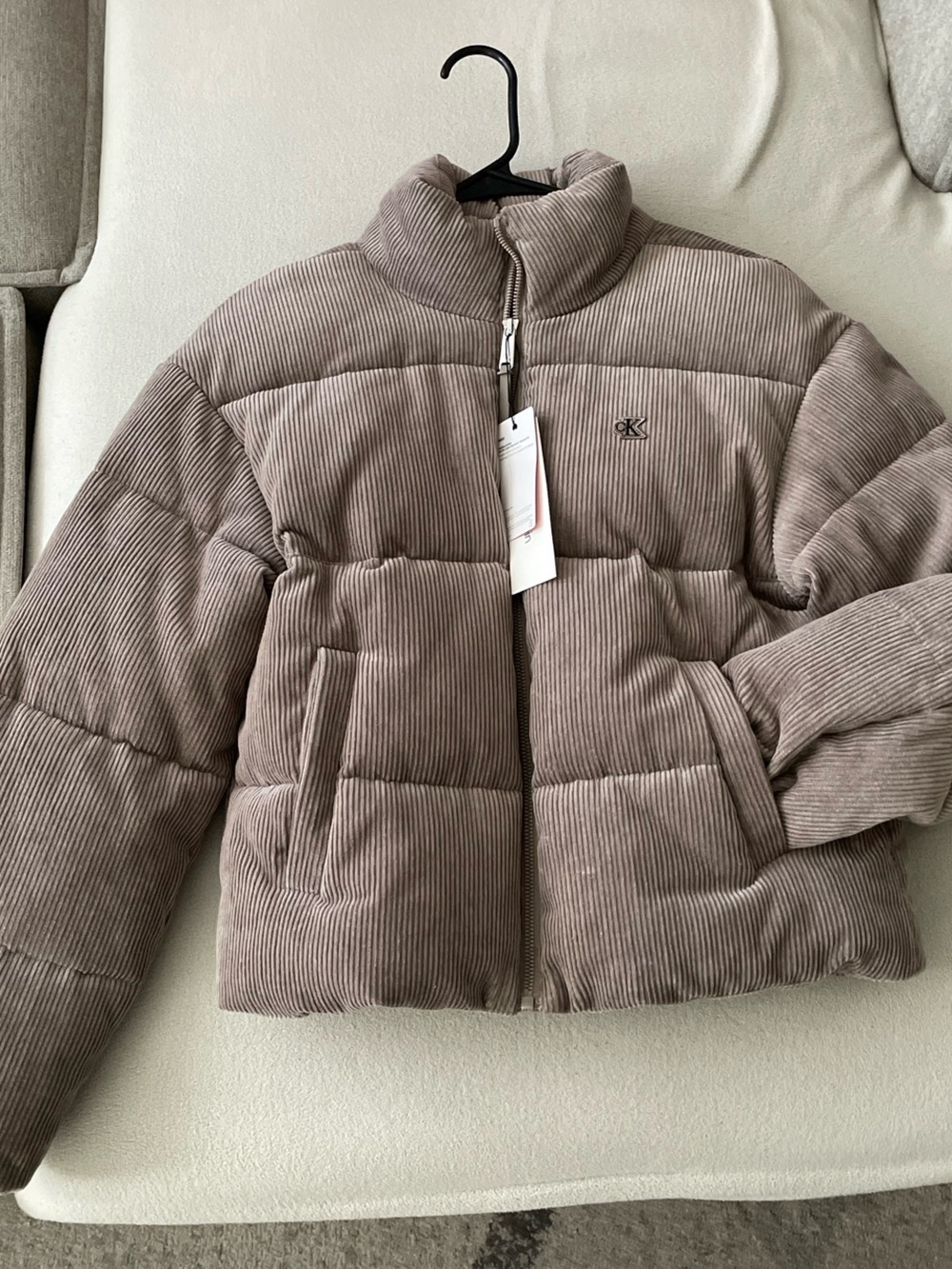 Calvin Klein Corduroy Quilted Jacket in Taupe Gray